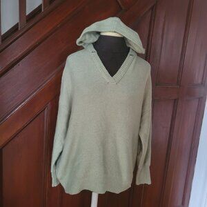Joie Sage Green Knit Hooded Sweater Size L